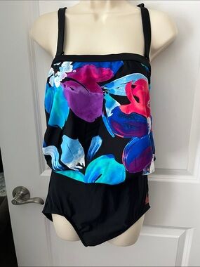 BAMBOO Tankini One piece blouson Top Vibrant Floral NWT SZ 8/10 Adjustable Strap